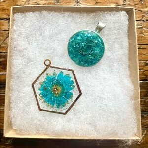 Hand Crafted Teal and Gold Floral Necklaces